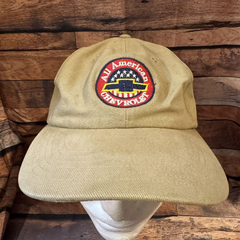 All American Chevrolet Tan Hat Cap Adjustable Strap Chevy Bowtie Logo Dealership